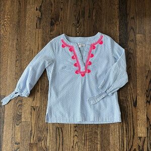 Vineyard Vines Blue and Pink Embroidered Blouse